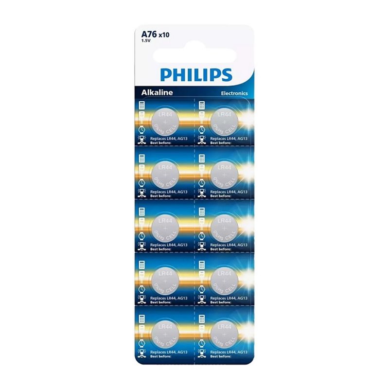 10 STUKS PHILIPS A76, LR44, L1154, AG13