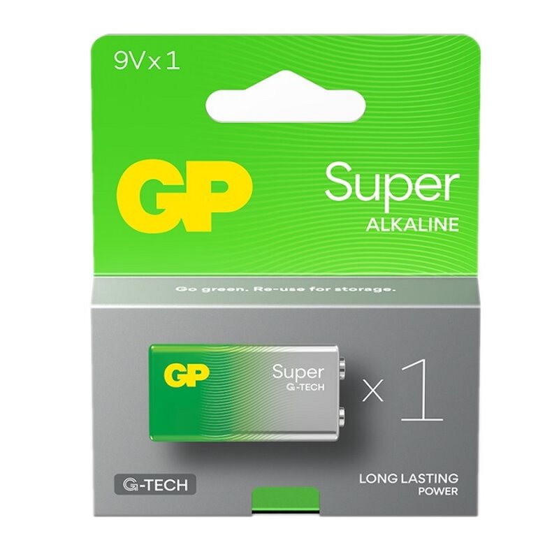 GP 9VOLT, 6LR61, SUPER ALKALINE G-TECH