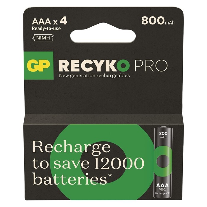 4 STUKS GP RECYKO PRO OPLAADBAAR AAA 800mAh